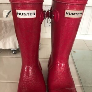 Girls Pink Sparkly Hunter Rain Boots Size 12